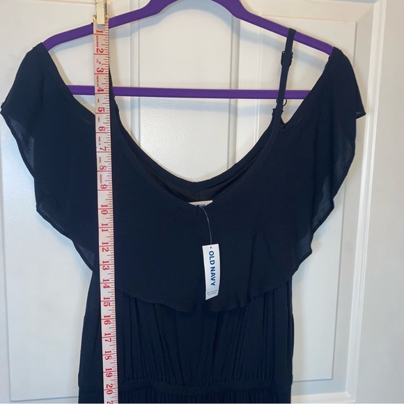 Old Navy 1X NWT Ruffled Tiered Maxi Dress Lined Black Deep V Adjustable Strap - Picture 5 of 14